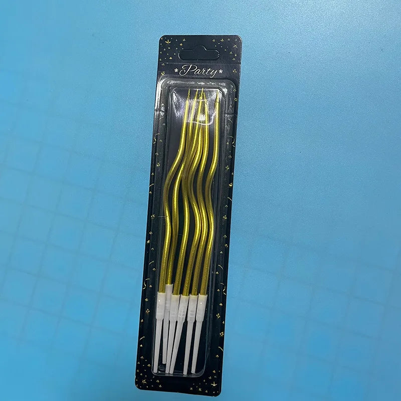 Happy Birthday 6pcs Spiral Candle Birthday Party Metallic Curve Candle for Cake Decoration