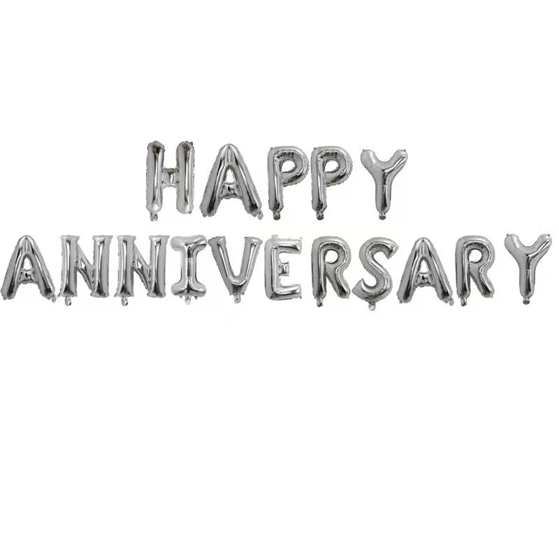 Happy Anniversary Foil Balloons Alphabet Letter Banner Bunting Balloon Set 16 Inch Wholesale Opp Bag for Anniversary Decoration