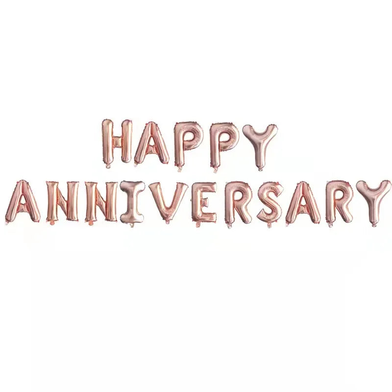 Happy Anniversary Foil Balloons Alphabet Letter Banner Bunting Balloon Set 16 Inch Wholesale Opp Bag for Anniversary Decoration