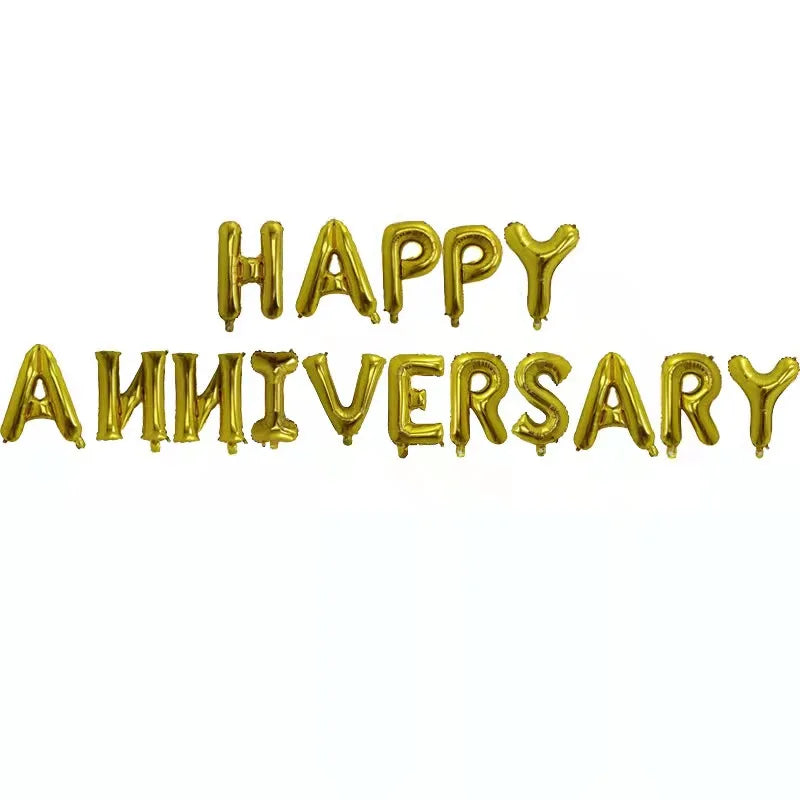 Happy Anniversary Foil Balloons Alphabet Letter Banner Bunting Balloon Set 16 Inch Wholesale Opp Bag for Anniversary Decoration