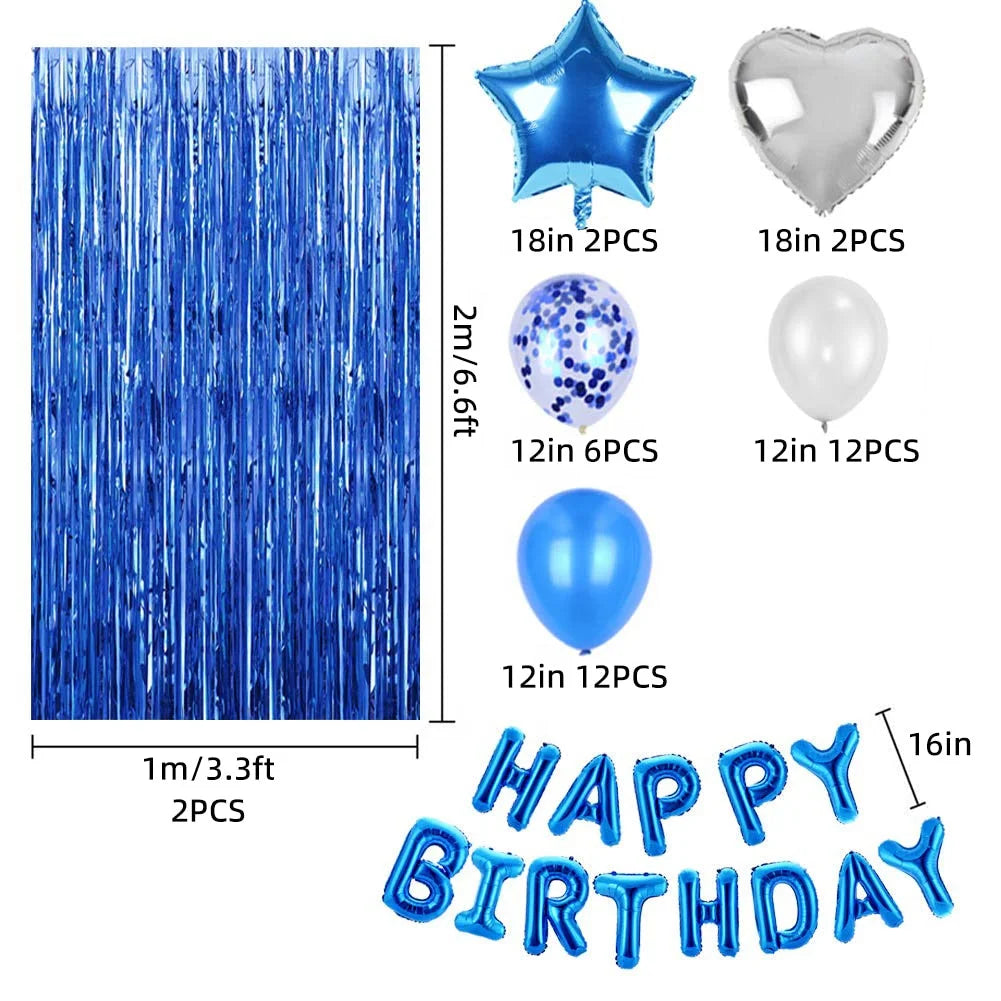 Hot Selling Balloon Party Decoration Kit Blue Latex Confetti Balloons Foil Fringe Curtains Blue Balloon Set