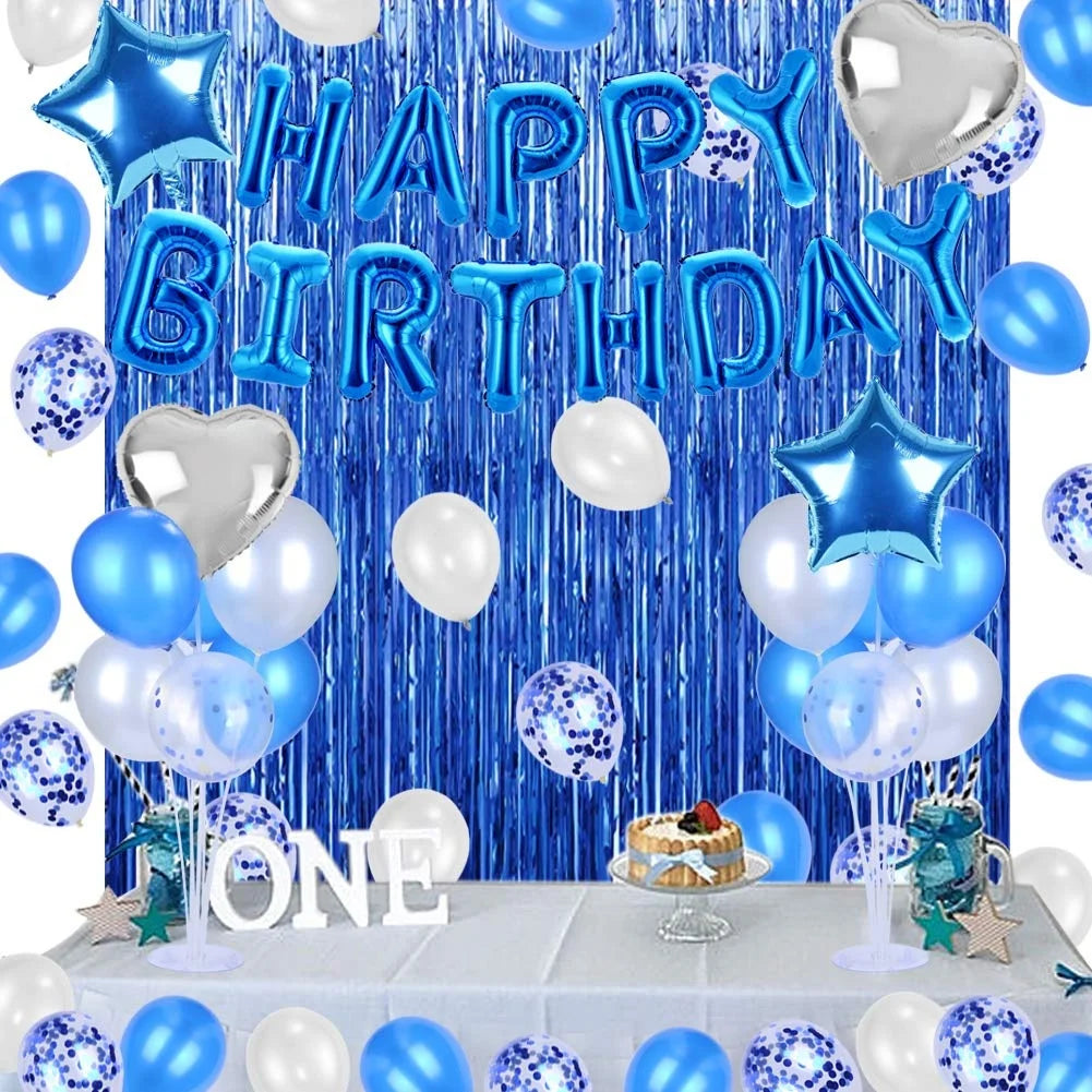 Hot Selling Balloon Party Decoration Kit Blue Latex Confetti Balloons Foil Fringe Curtains Blue Balloon Set