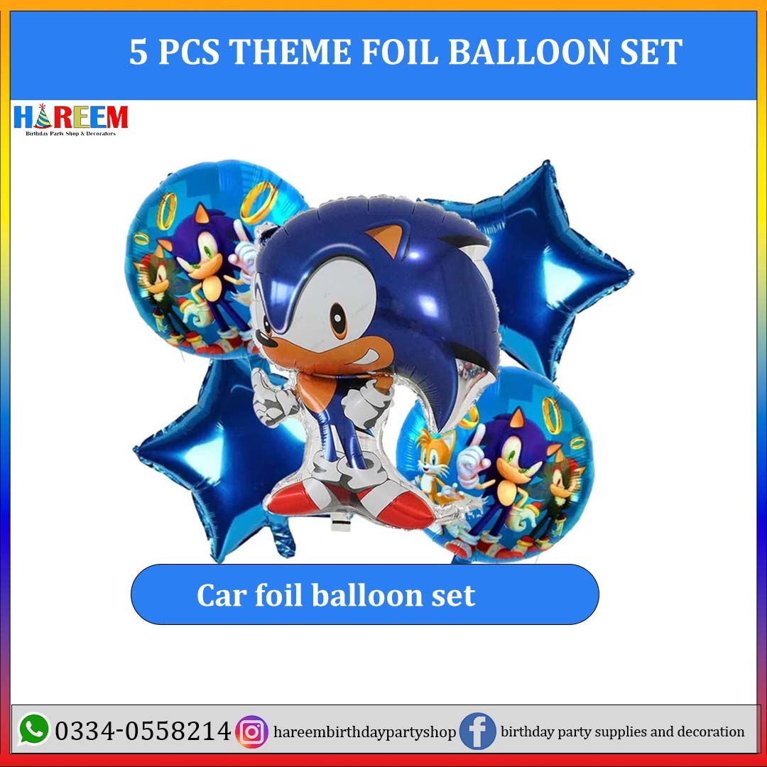 Sonic Theme Foil Balloon Set 5 PCs