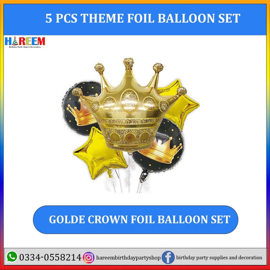 Golden Crown Foil Balloon Set 5PCs
