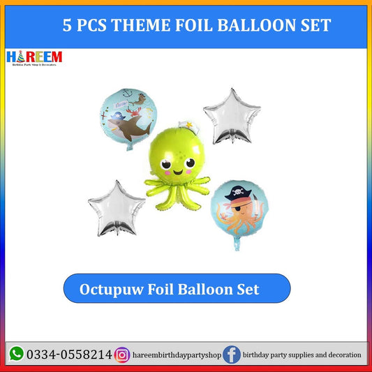 Happy Birthday Octopus Theme 5 PCs Balloon Set