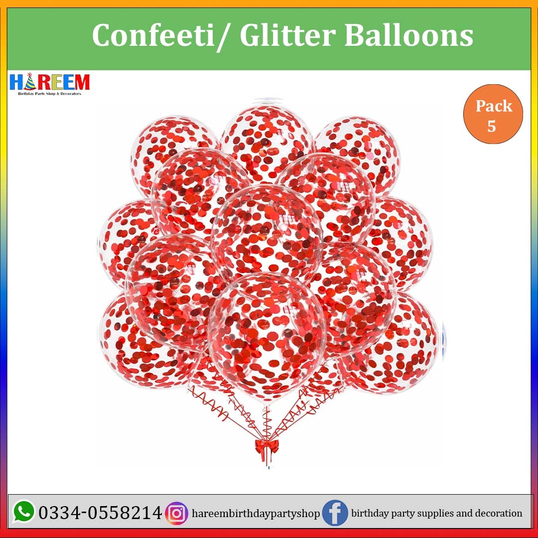 Confetti balloons set Red Color 5 pcs
