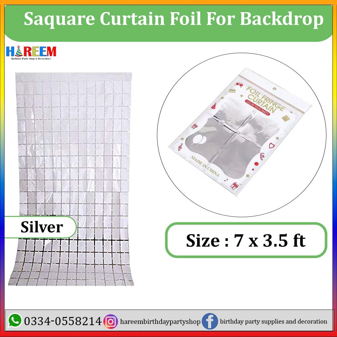 Square Curtain Foil birthday Backdrop, Multiple Colors Available