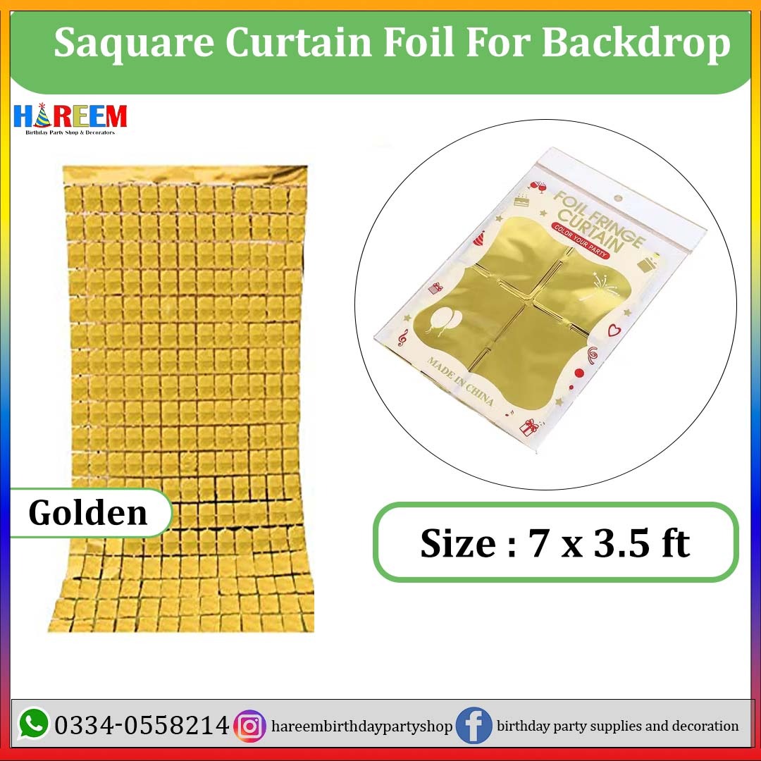 Square Curtain Foil birthday Backdrop, Multiple Colors Available