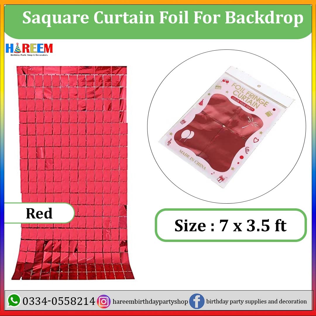 Square Curtain Foil birthday Backdrop, Multiple Colors Available