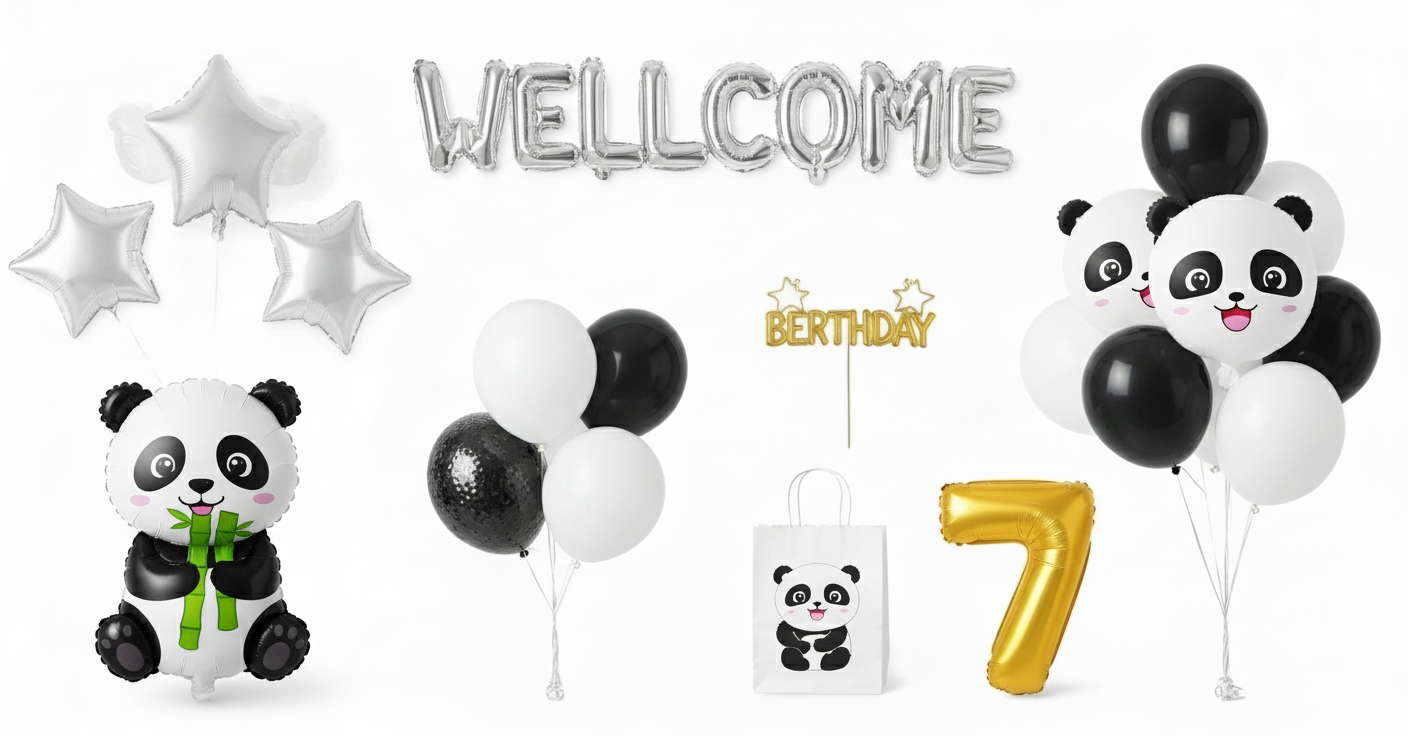 Panda Theme Birthday & Party Decorations, Full Set of Balloons & Items