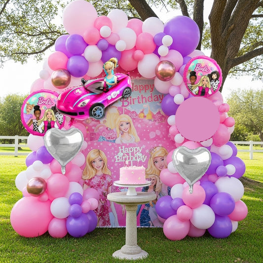 Barbie Car Theme Birthday & Party Decorations, Full Set of Balloons & Items