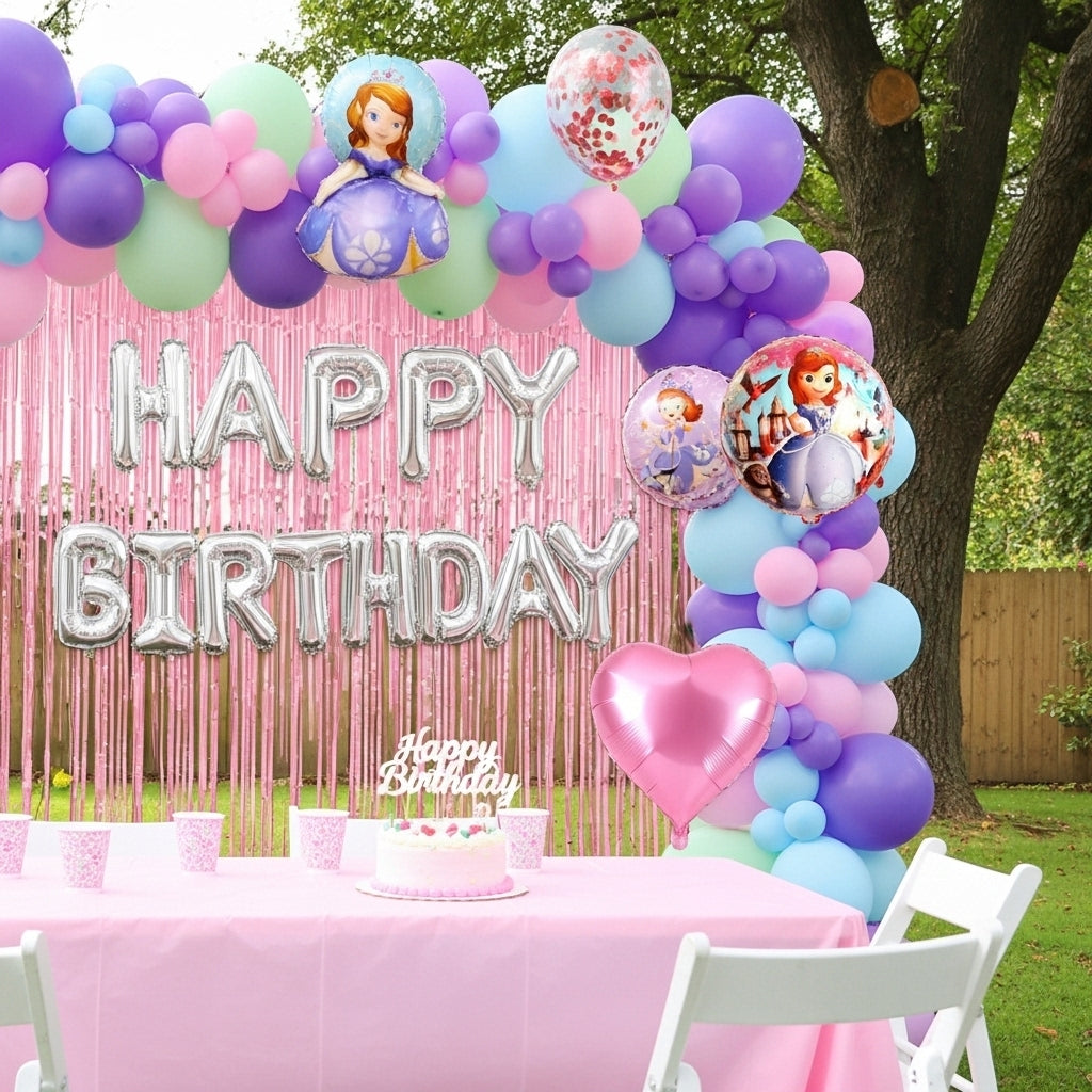 Sophia Theme Birthday & Party Decorations, Full Set of Balloons & Items