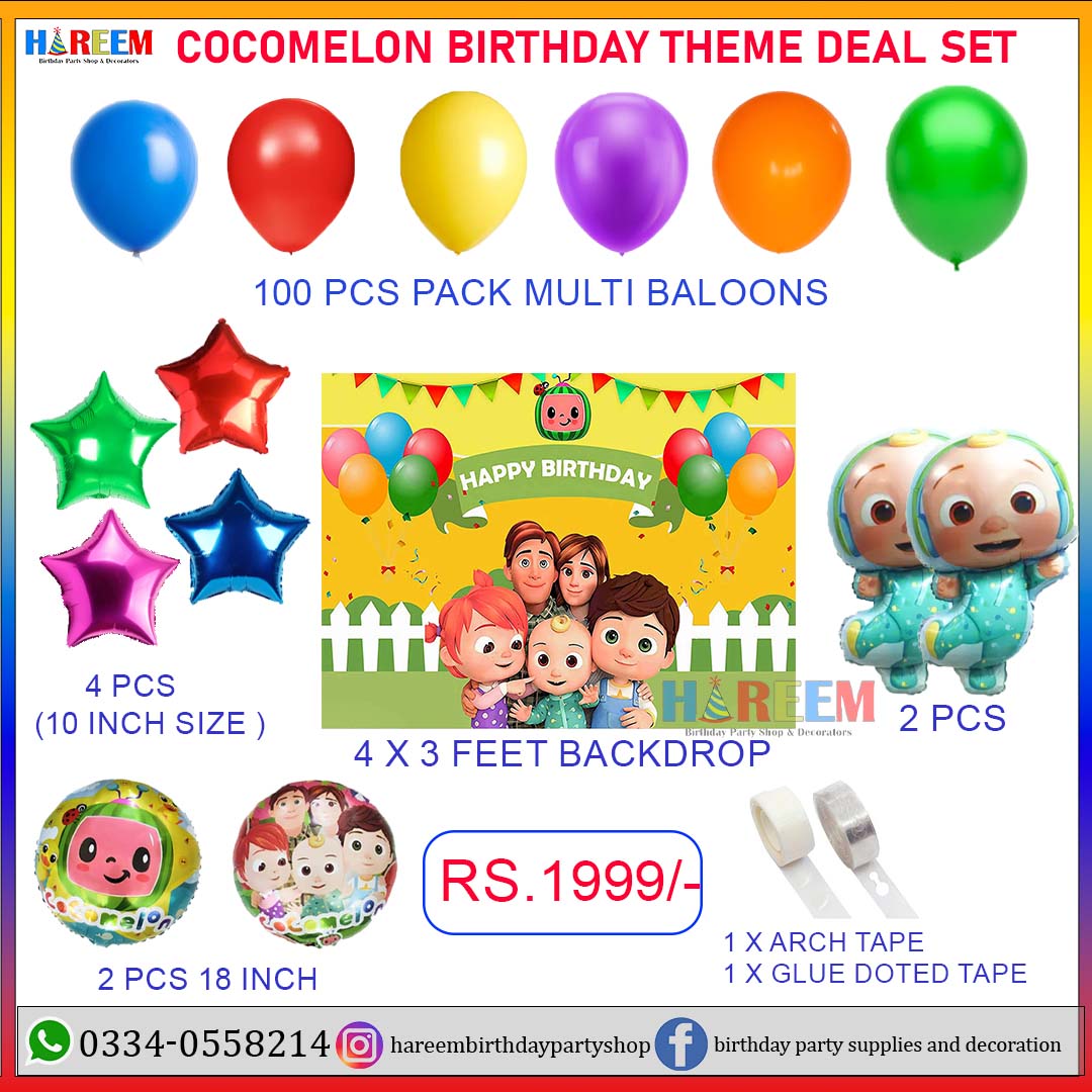 Cocomelon Theme Birthday & party Decorations, Full Set of Balloons and Items
