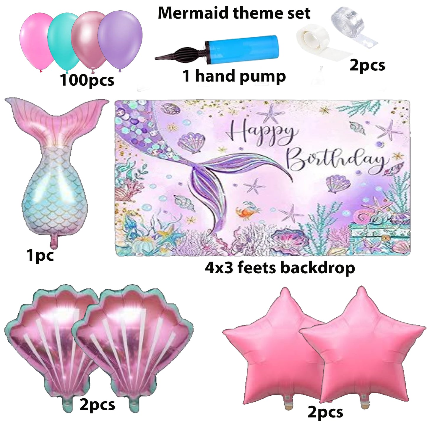 Little Mermaid Theme Birthday & Party Decorations, Full Set of Balloons & Items