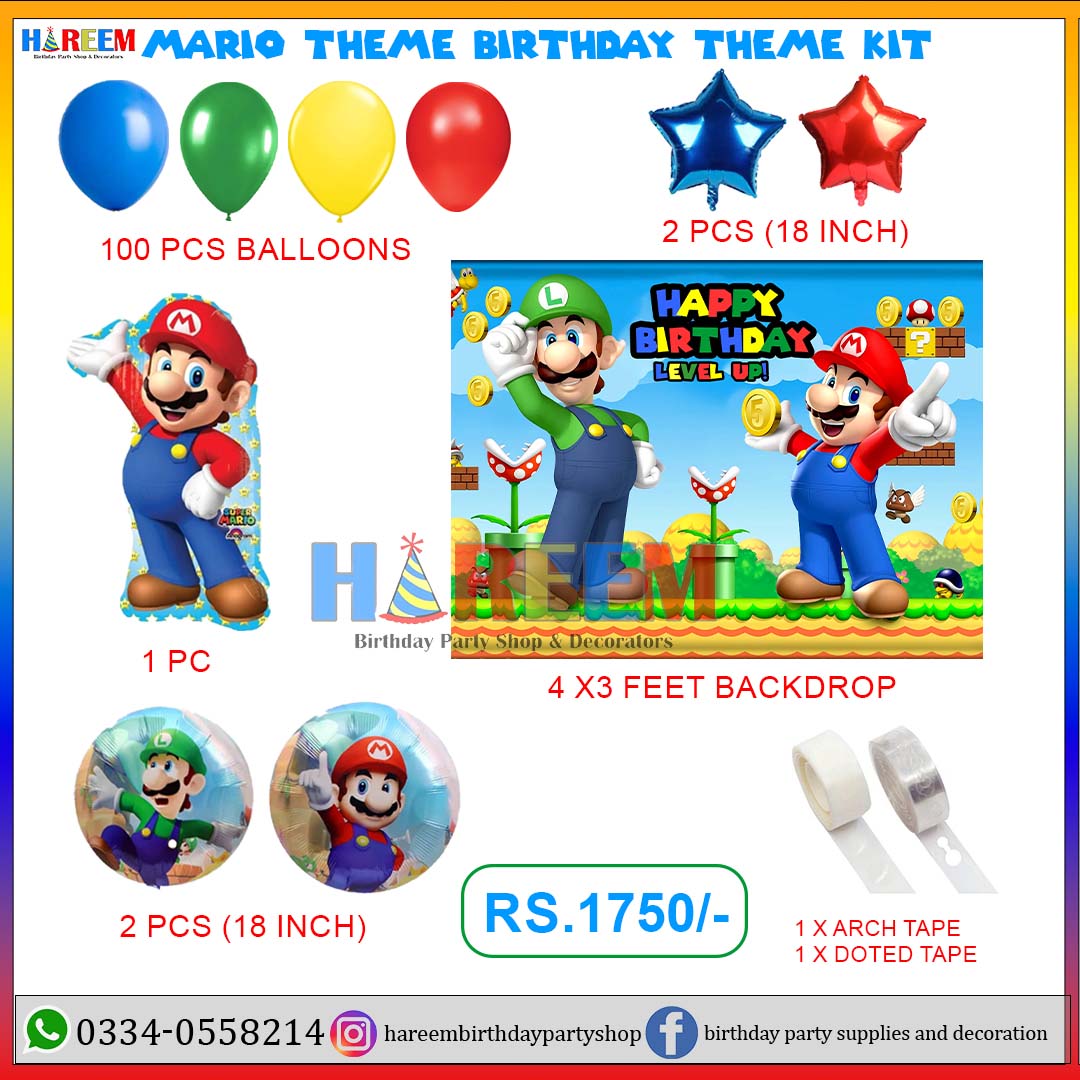 Mario Theme Birthday & Party Decorations, Full Set of Balloons & Items