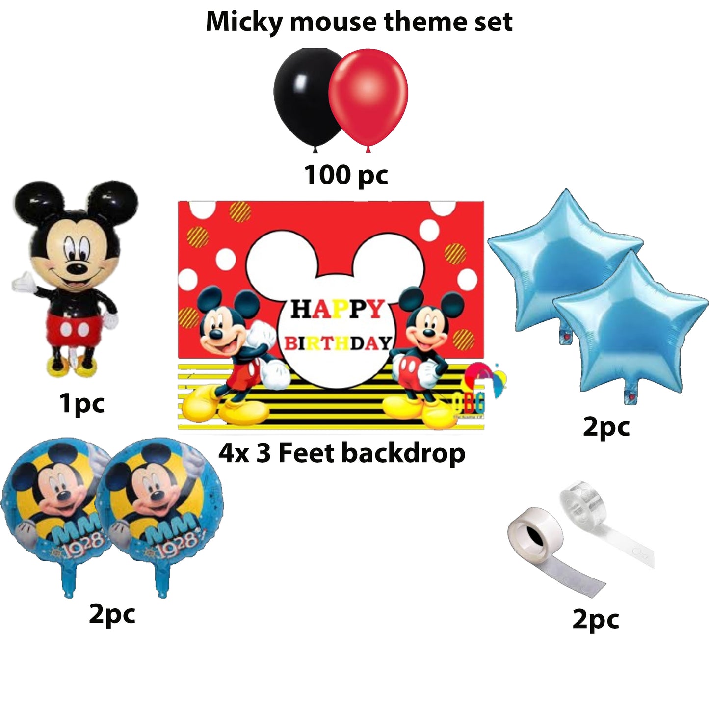 Mickey Mouse Theme Birthday & Party Decorations, Full Set of Balloons & Items