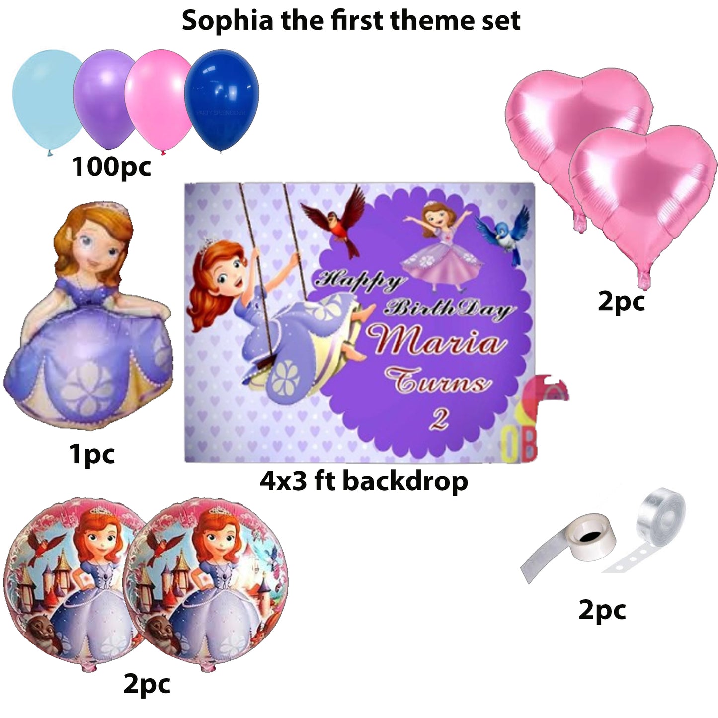 Sophia Theme Birthday & Party Decorations, Full Set of Balloons & Items