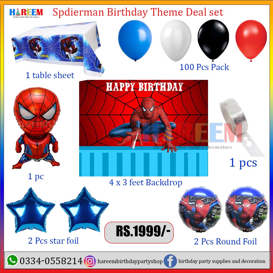 Spiderman Theme Birthday & Party Decorations, Full Set of Balloons & Items