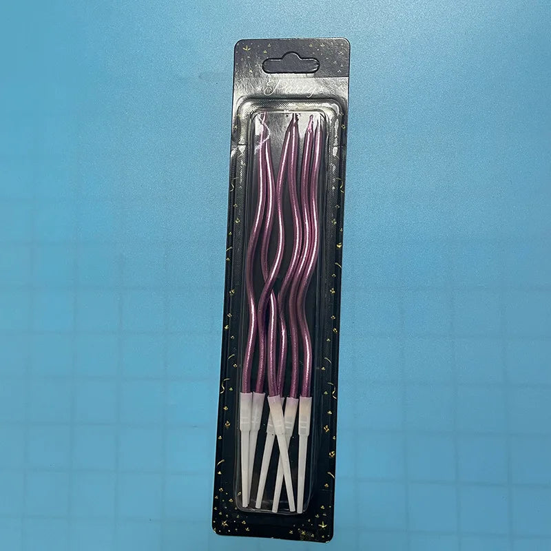 Happy Birthday 6pcs Spiral Candle Birthday Party Metallic Curve Candle for Cake Decoration