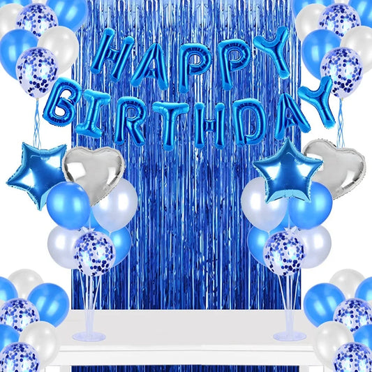 Hot Selling Balloon Party Decoration Kit Blue Latex Confetti Balloons Foil Fringe Curtains Blue Balloon Set