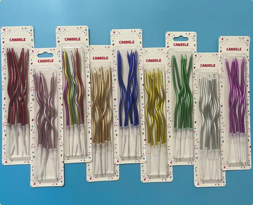 Happy Birthday 6pcs Spiral Candle Birthday Party Metallic Curve Candle for Cake Decoration