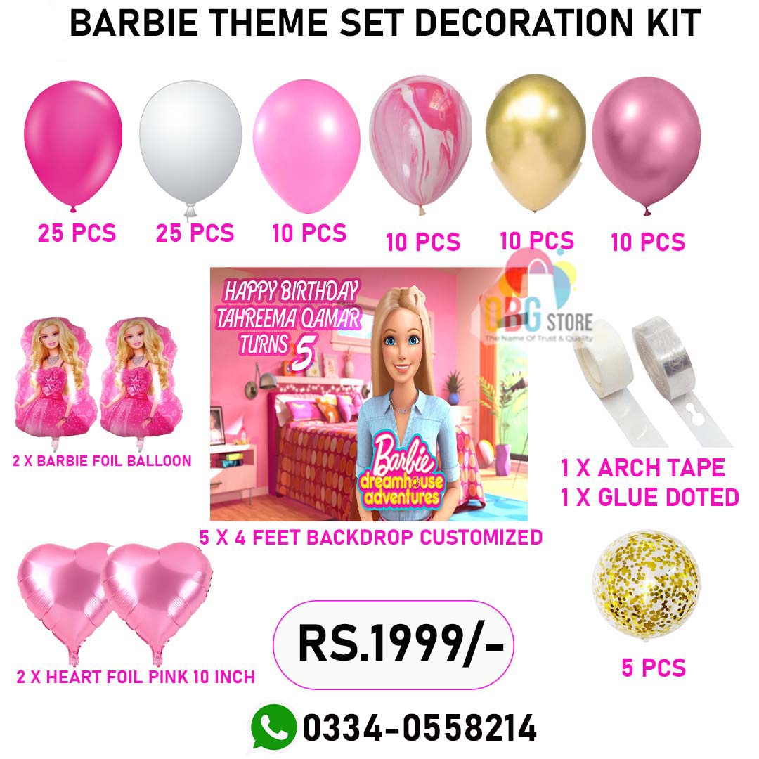 Barbie Theme Birthday & Party Decorations, Full Set of Balloons & Items