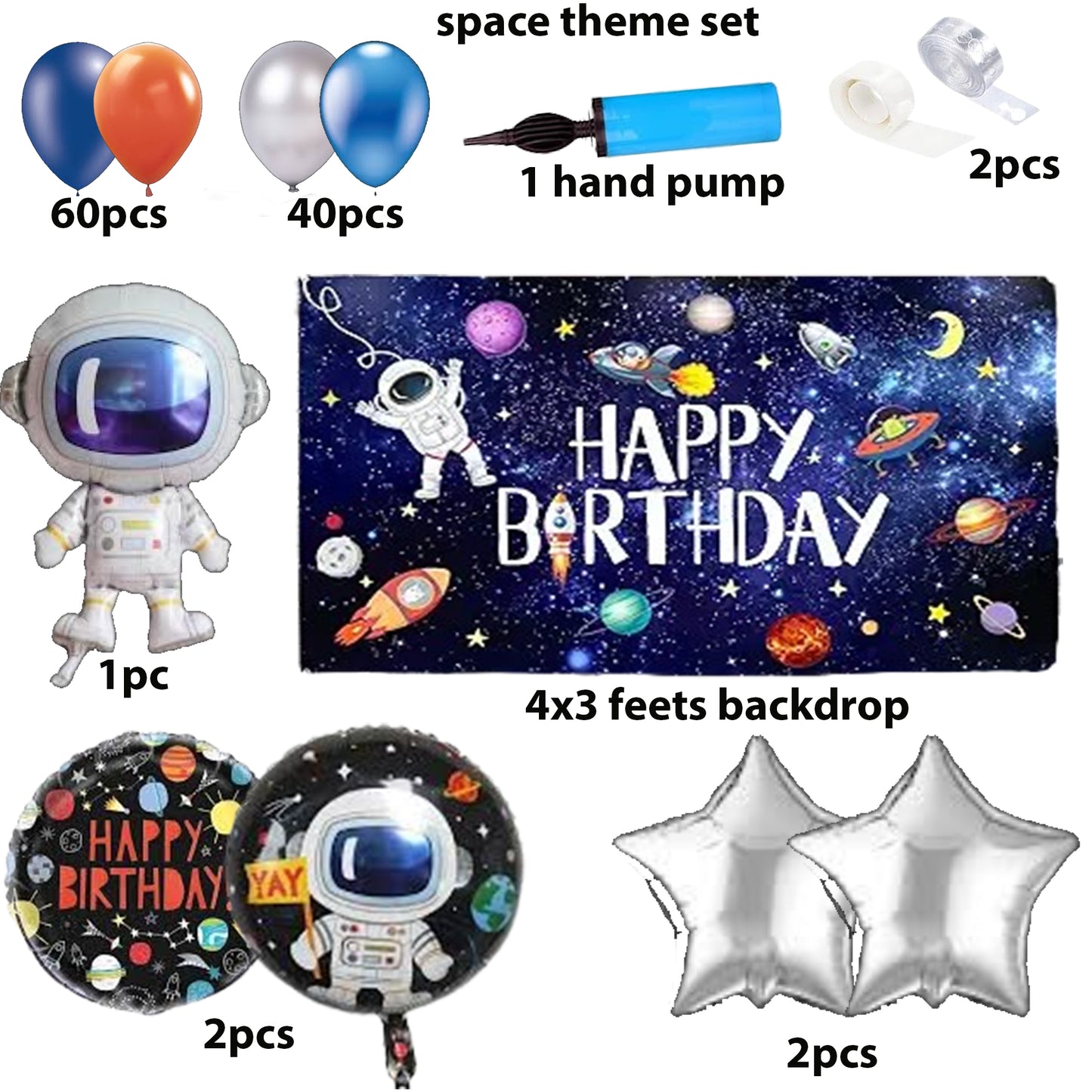 Space Theme Birthday & Party Decorations, Full Set of Balloons & Items