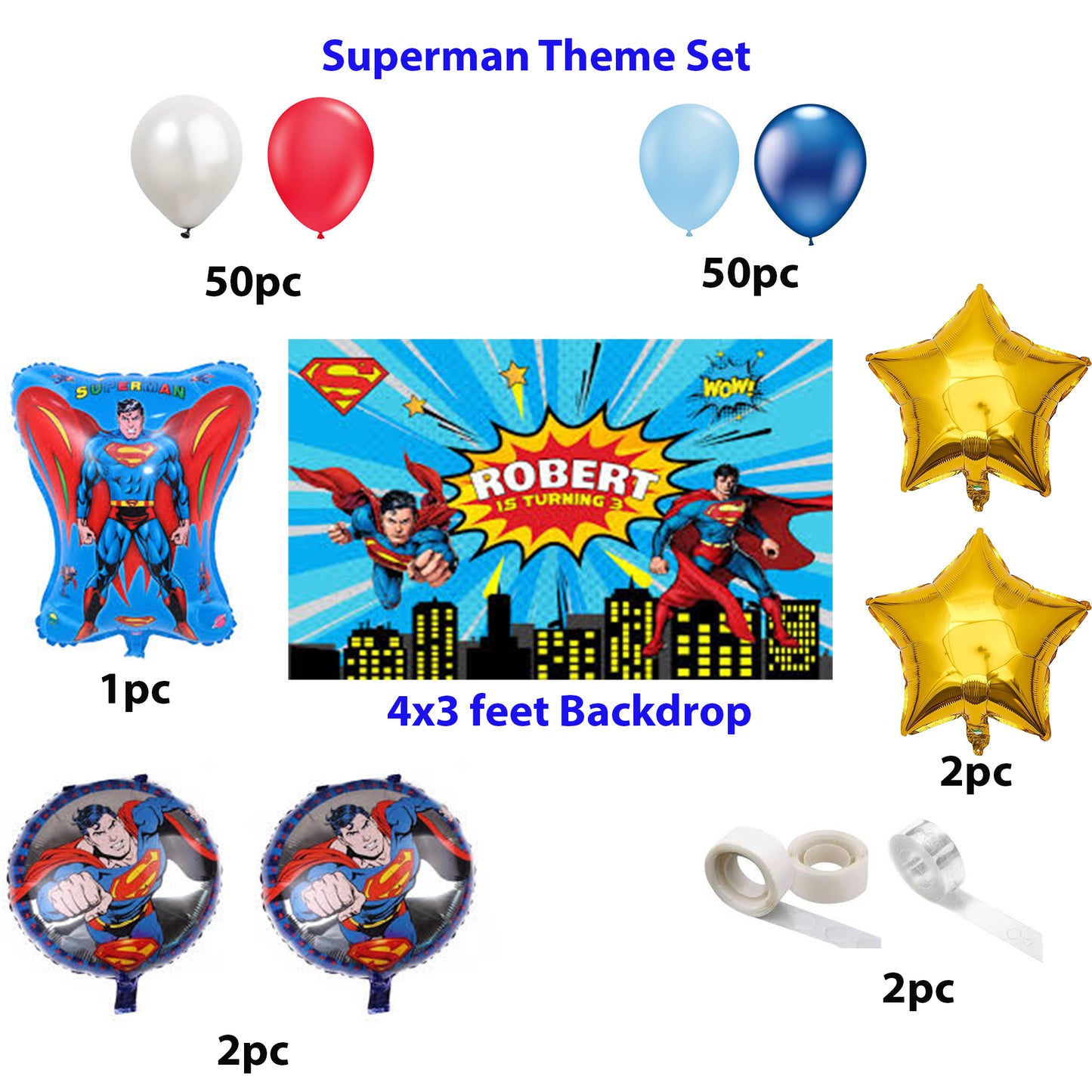 Superman Theme Birthday & Party Decorations, Full Set of Balloons & Items